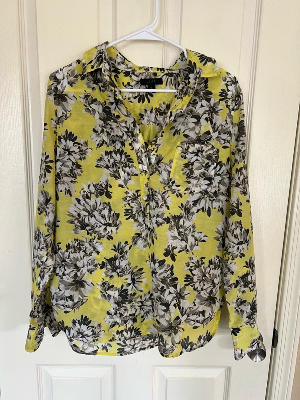 J.Crew Yellow Floral Cotton Silk Blouse Size 12 Lightweight Button Front Top